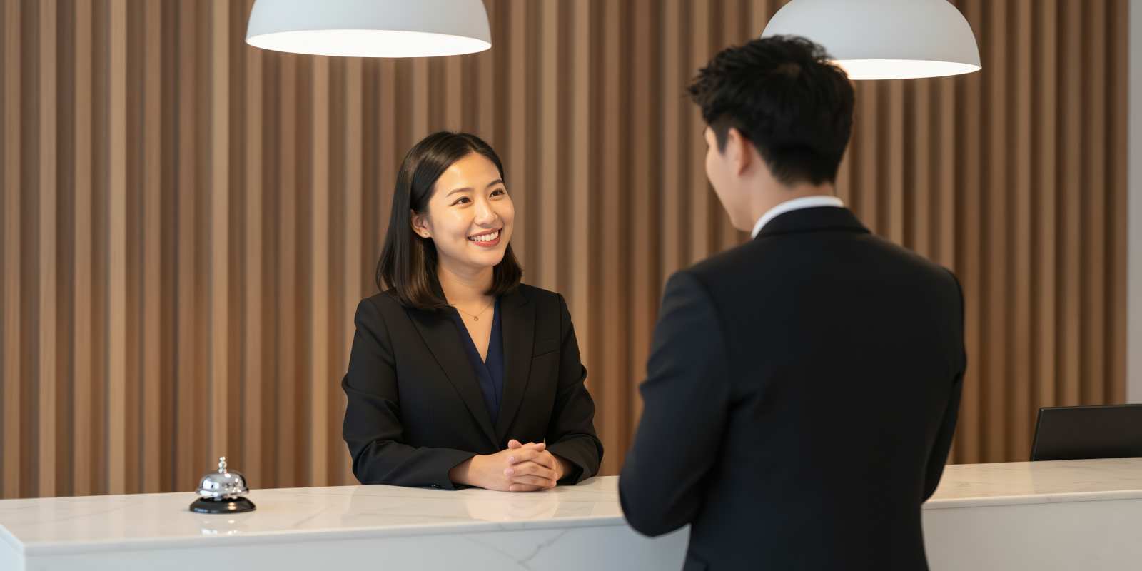 Professional Apartment Concierge Assisting Customer on Her Desk
